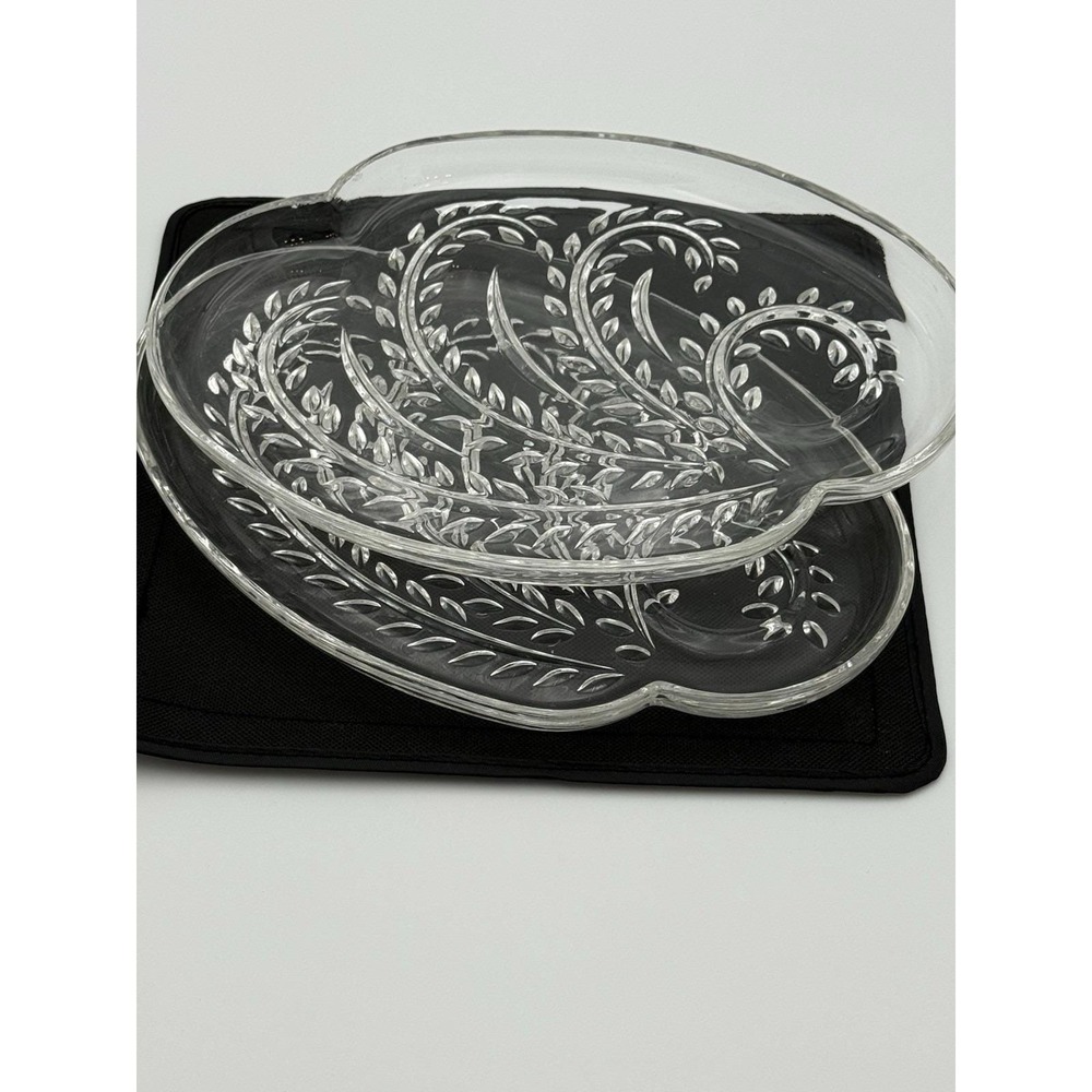 Set Of 2 Vintage Heavy Clear Federal Glass Snack Plates Wheat Pattern 1950's